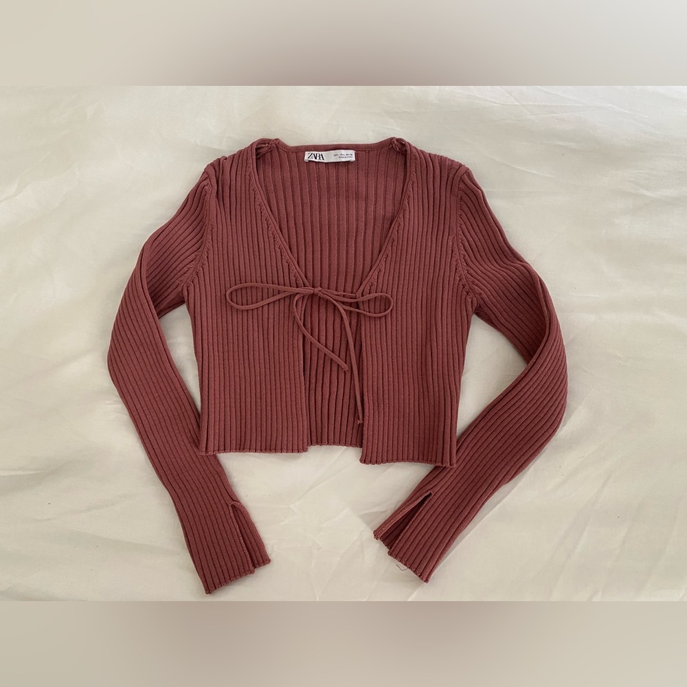 NWOT Zara Mauve/Rose Tie Front Top/blouse